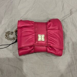 BCBGMaxAzria Pink Leather Bow Clutch with Chain